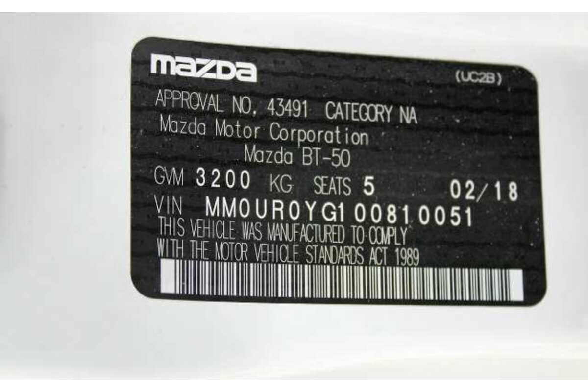 2018 Mazda BT-50 XT DUAL CAB UR0YG1