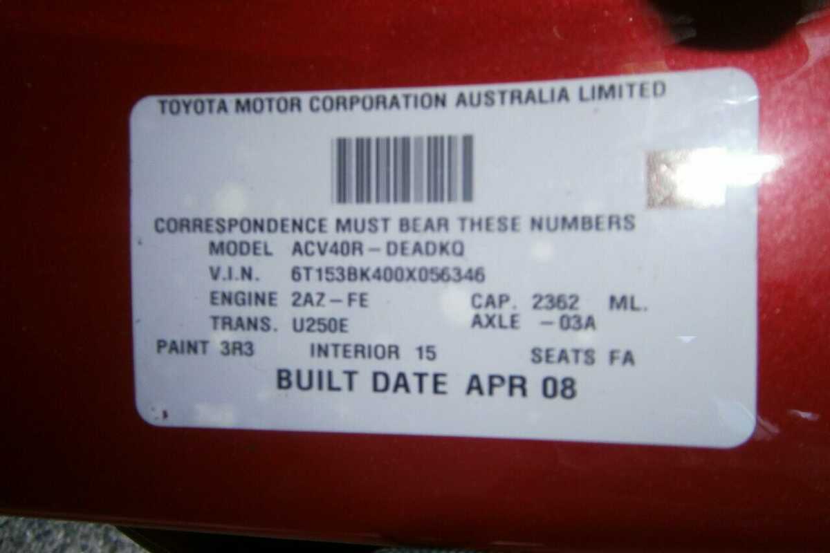 2008 Toyota Camry Altise ACV40R 07 Upgrade