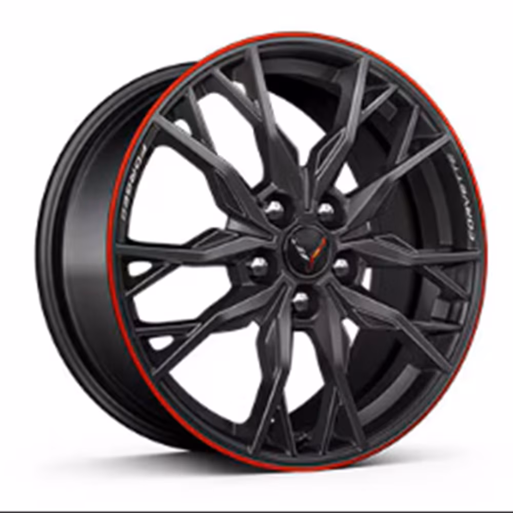 Carbon Flash Painted Aluminium wheels with Red Stripe
